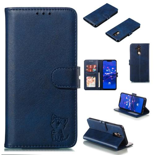 Portefeuille Étui Pour Huawei Mate 20 Lite En Relief Fermeture Magnétique Titulaire De La Carte Toute La Protection Ronde Bicelle - Bleu