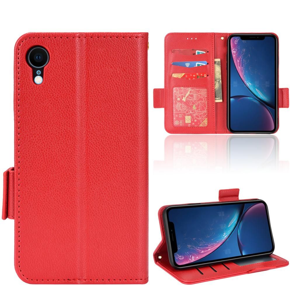 Étui Pour Iphone Xr Magnétique Portefeuille Cuir Pu Titulaire De Fentes Pour Cartes Boucle Latérale - Rouge