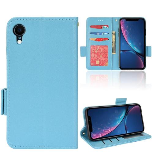 Étui Pour Iphone Xr Magnétique Portefeuille Cuir Pu Titulaire De Fentes Pour Cartes Boucle Latérale - Bleu Clair