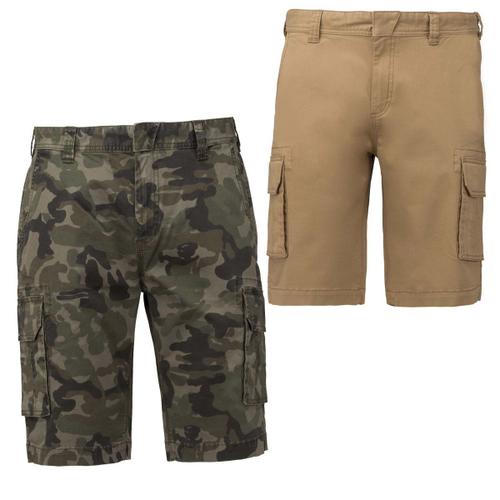 Lot 2 Bermudas Multipoches Homme K754 - Beige Et Vert Army Camo