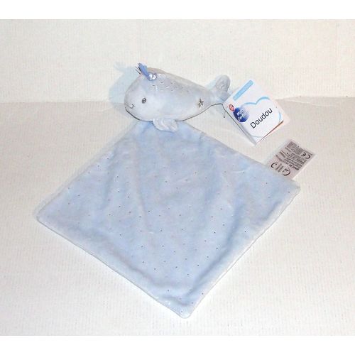 Doudou Baleine Bleu Étoiles Brillantes Argentés Mots D'enfants Peluche Poisson
