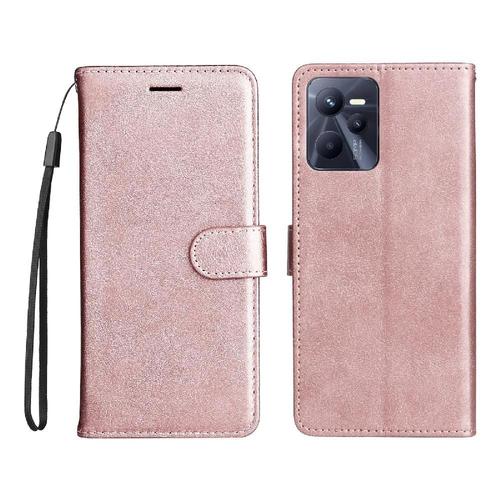 Flip Étui Pour Realme C35 4g Avec Fente Pour Carte Étui De Téléphone Portefeuille D'affaires Couleur Solide Classique Cuir De Haute Qualité - Couleur Rose