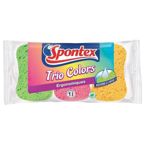 Spontex Eponges Trio Colors Ergonomiques Par 3 (Lot De 6 Soit 18 Éponges) 