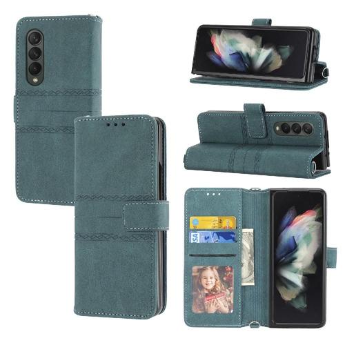 Flip Étui Pour Samsung Galaxy Z Fold3 5g Étui Portefeuille Cuir Pu Protection Antichoc Fermeture Magnétique Bicelle - Vert