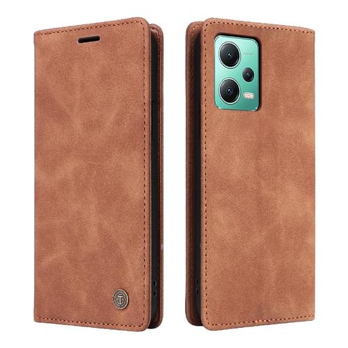 Étui Pour À Basdernier Xiaomi Redmi Note 12 5g Portefeuille Couverture Rabotant Antichoc Simple Entreprise Étui En Cuir - Orange