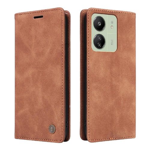 Xiaomi Redmi 13c Étui Pour Flip Portefeuille Antichoc Simple Entreprise Couverture Rabotant Étui En Cuir - Orange