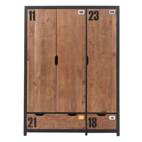 Paris Prix - Armoire 3 Portes "Alex" 200cm Marron & Noir