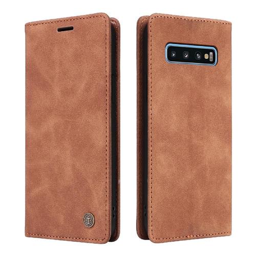 Flip Étui Pour Samsung Galaxy S10 Antichoc Portefeuille Simple Entreprise Étui En Cuir Couverture Rabotant - Orange