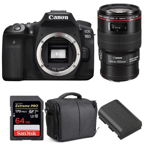 Canon EOS 90D + EF 100mm f/2.8L Macro IS USM + SanDisk 64GB Extreme PRO UHS-I SDXC 170 MB/s + LP-E6N + Sac | Garantie 2 ans