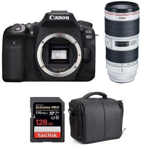 Canon EOS 90D + EF 70-200mm f/2.8L IS III USM + SanDisk 128GB Extreme PRO UHS-I SDXC 170 MB/s + Sac | Garantie 2 ans