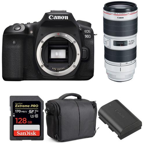 Canon EOS 90D + EF 70-200mm f/2.8L IS III USM + SanDisk 128GB UHS-I SDXC 170 MB/s + LP-E6N + Sac | Garantie 2 ans