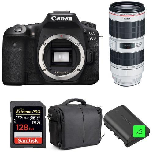 Canon EOS 90D + EF 70-200mm f/2.8L IS III USM + SanDisk 128GB UHS-I SDXC 170 MB/s + 2 LP-E6N + Sac | Garantie 2 ans