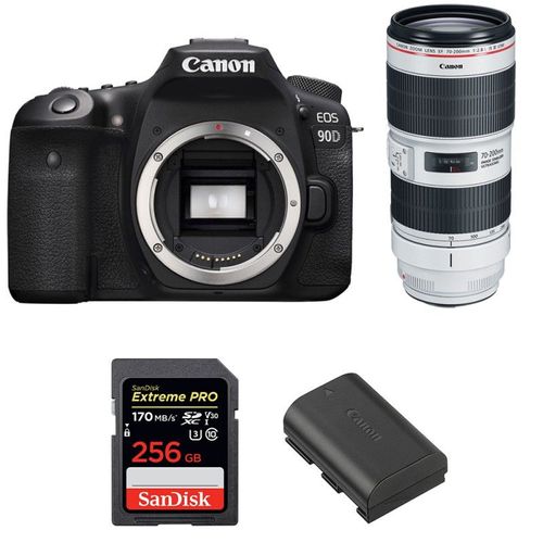Canon EOS 90D + EF 70-200mm f/2.8L IS III USM + SanDisk 256GB Extreme PRO UHS-I SDXC 170 MB/s + LP-E6N | Garantie 2 ans