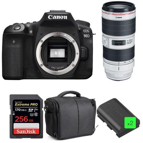 Canon EOS 90D + EF 70-200mm f/2.8L IS III USM + SanDisk 256GB UHS-I SDXC 170 MB/s + 2 LP-E6N + Sac | Garantie 2 ans