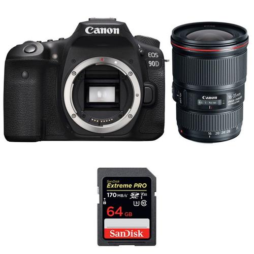 Canon EOS 90D + EF 16-35mm f/4L IS USM + SanDisk 64GB Extreme PRO UHS-I SDXC 170 MB/s | Garantie 2 ans