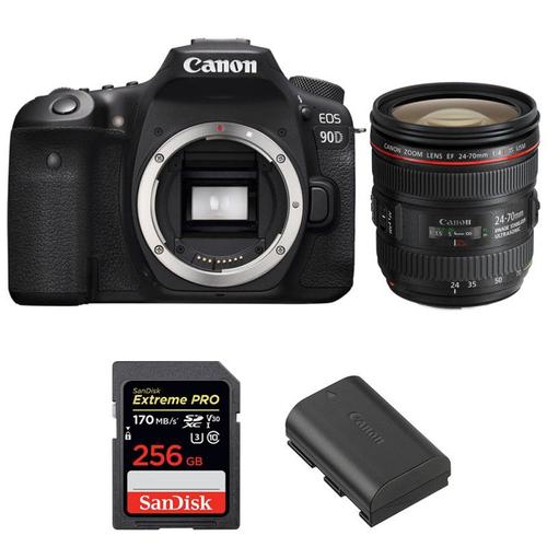 Canon EOS 90D + EF 24-70mm f/4L IS USM + SanDisk 256GB Extreme PRO UHS-I SDXC 170 MB/s + LP-E6N | Garantie 2 ans