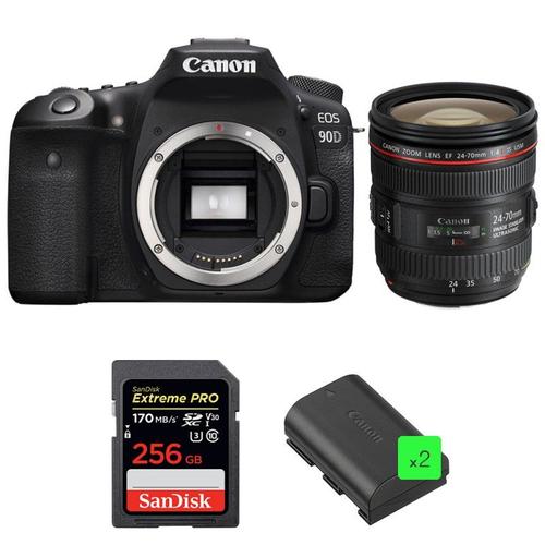 Canon EOS 90D + EF 24-70mm f/4L IS USM + SanDisk 256GB Extreme PRO UHS-I SDXC 170 MB/s + 2 LP-E6N | Garantie 2 ans