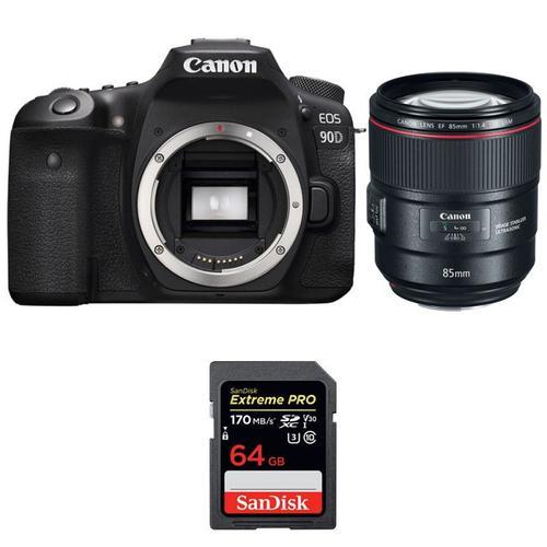 Canon EOS 90D + EF 85mm f/1.4L IS USM + SanDisk 64GB Extreme PRO UHS-I SDXC 170 MB/s | Garantie 2 ans
