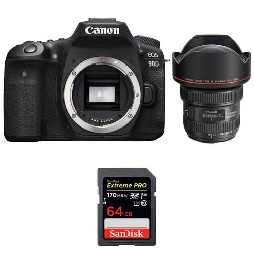 Canon EOS 90D + EF 11-24mm f/4L USM + SanDisk 64GB Extreme PRO UHS-I SDXC 170 MB/s | Garantie 2 ans