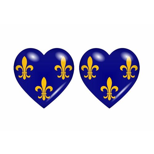 2x Autocollant Sticker Drapeau Coeur Fleur De Lys Roi De France