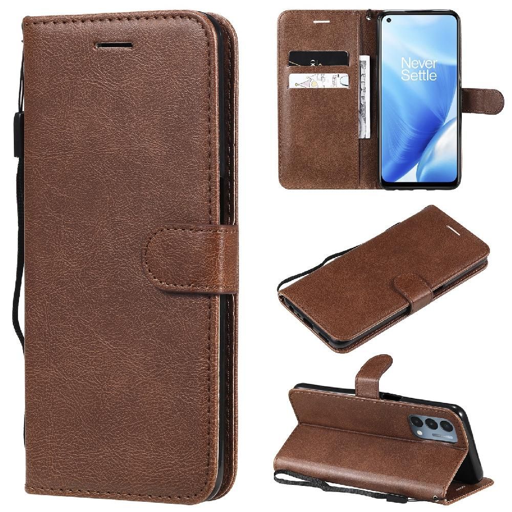 Flip Étui Pour Oneplus Nord N200 5g Cuir De Haute Qualité Couleur Solide Classique Avec Fente Pour Carte Étui De Téléphone Portefeuille D'affaires - Le Brun