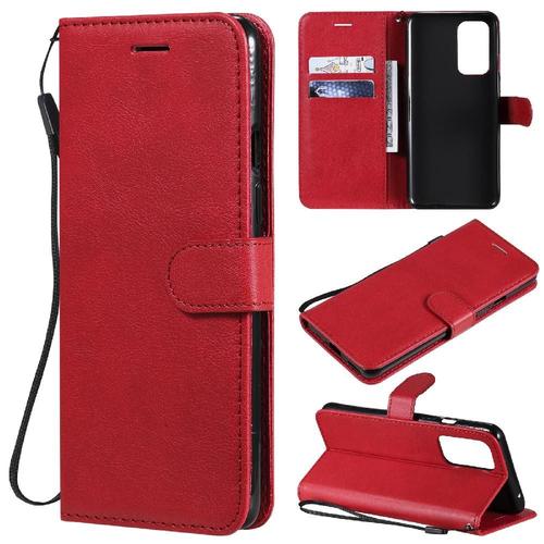 Flip Étui Pour Oneplus 9 Avec Fente Pour Carte Étui De Téléphone Portefeuille D'affaires Cuir De Haute Qualité Couleur Solide Classique - Rouge