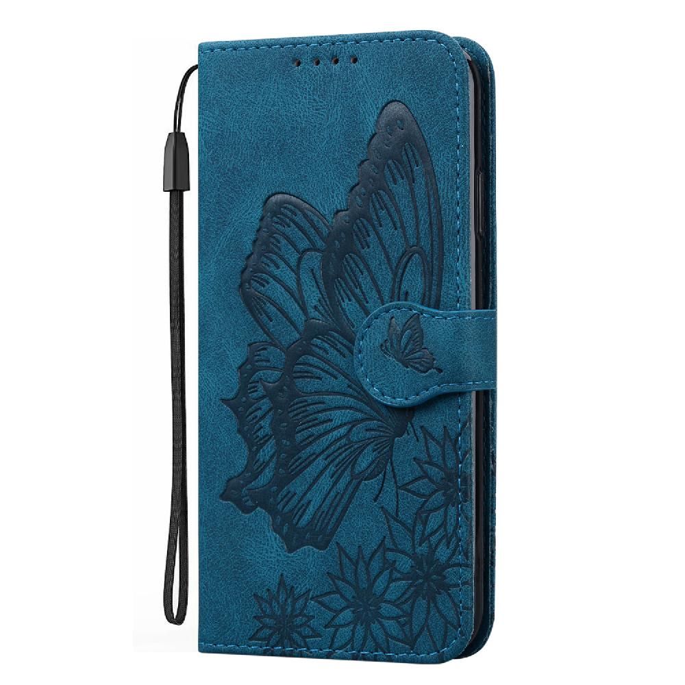 Étui Pour Iphone 14 Pro Max Avec Support De Fente Pour Carte Bicelle De Protection Grand Papillon Portefeuille En Cuir Étui De Téléphone À Bastier - Bleu