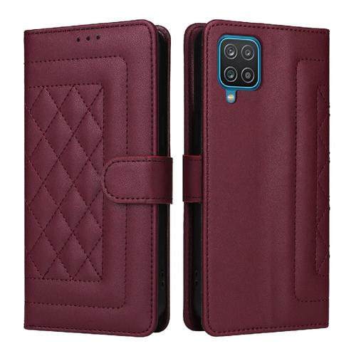 Flip Étui Pour Samsung Galaxy A12/M12 Simple Entreprise Portefeuille Couverture Rabotant Étui En Cuir Antichoc - Rouge