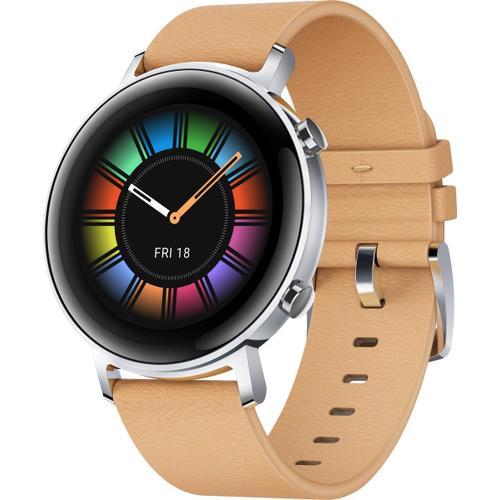 Huawei Watch Gt 2 - Classic - 42 Mm - Acier Inoxydable - Montre Intelligente Avec Bracelet - Cuir - Beige Gravier - Taille Du Poignet : 130-190 Mm - Affichage 1.2" - Bluetooth - 29 G