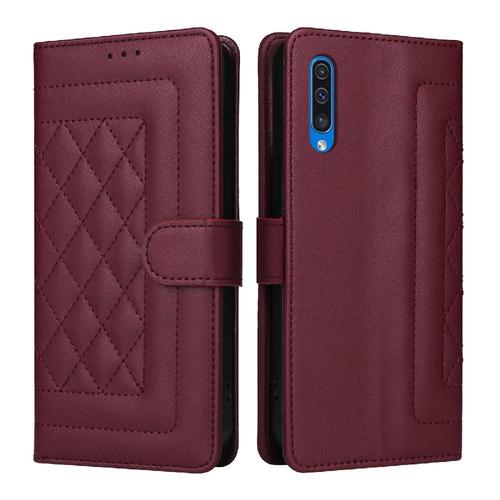 Flip Étui Pour Samsung Galaxy A50 Portefeuille Étui En Cuir Antichoc Simple Entreprise Couverture Rabotant - Rouge