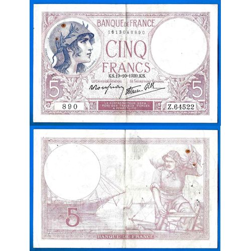 France 5 Francs 1939 Violet Frcs Frc Frs