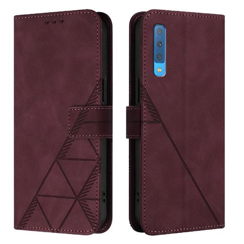 Étui Pour Samsung Galaxy A7 2018 Titulaire De La Carte De Crédit Cuir Pu Livre De Protection Flip Folio Portefeuille Couverture - Rouge