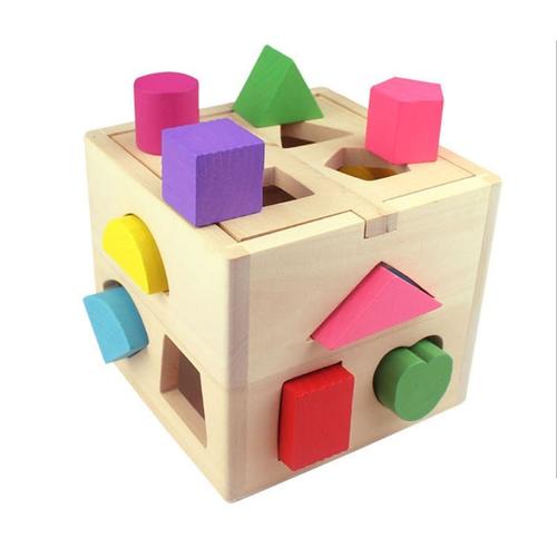 Cube En Bois Pour Bébé, Puzzle, Boîte Enfichable, Train En Bois, Jouet D'apprentissage De La Motricité, Pour Favoriser La Reconnaissance Des Formes Et La Concentration