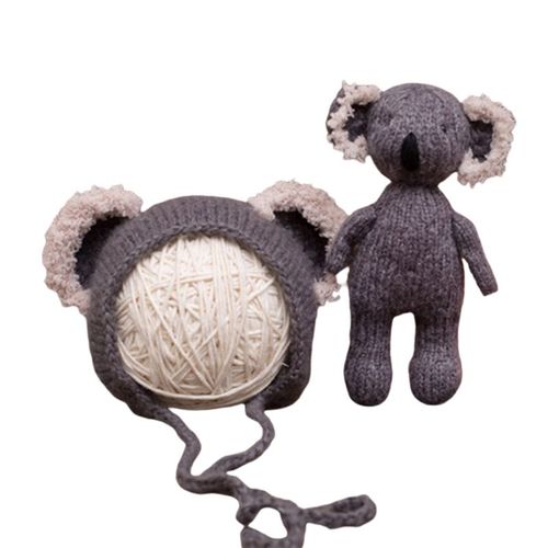 Bonnet Tricoté Pour Nouveau-Né, 2 Pièces, Chapeau Avec Animal En Peluche, Poupée Koala, Ensemble De Jouets, Bonnet, Vêtements, Costume