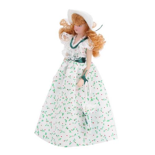 Poupée En Porcelaine Pour Bébé Réaliste 1:12, Miniature, Robe Verte, Femme, Élégante, Accessoire Pour Maison De Poupée