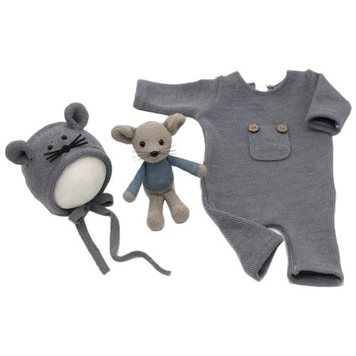 Costume Pour Photographie De Nouveau-Né, Combinaison Tricotée En Coton, Chapeau, Poupée Souris, 3, Pièces/Ensemble