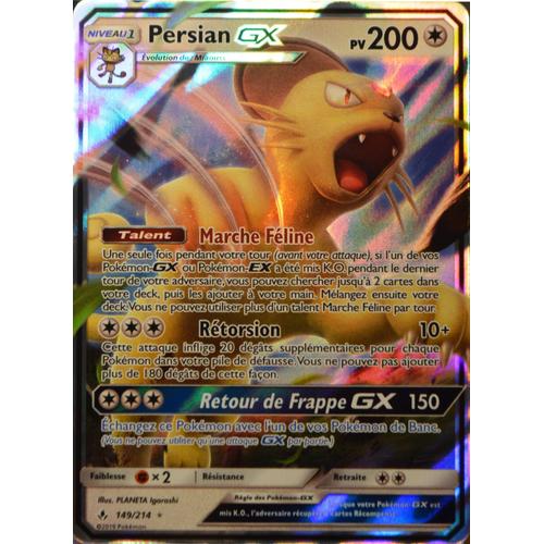 Carte Pokémon 149/214 Persian Gx Sl10 - Soleil Et Lune - Alliance Infaillible Neuf Fr