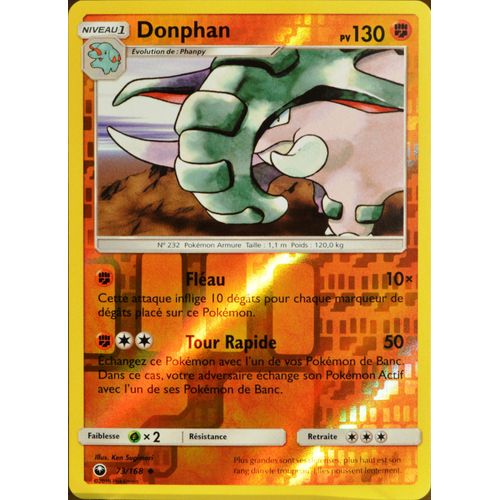 Carte Pokémon 73/168 Donphan - Reverse Sl7 - Soleil Et Lune - Tempête Céleste Neuf Fr