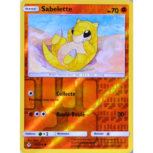 Carte Pokémon 83/214 Sabelette - Reverse Sl10 - Soleil Et Lune - Alliance Infaillible Neuf Fr
