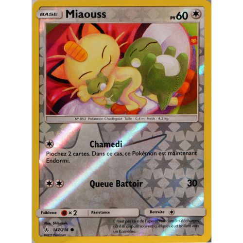 Carte Pokémon 147/214 Miaouss - Reverse Sl10 - Soleil Et Lune - Alliance Infaillible Neuf Fr