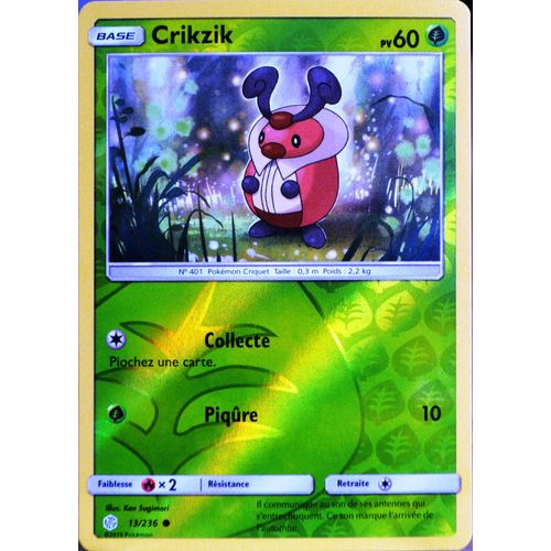 Carte Pokémon 13/236 Crikzik - Reverse Sl12 - Soleil Et Lune - Eclipse Cosmique Neuf Fr