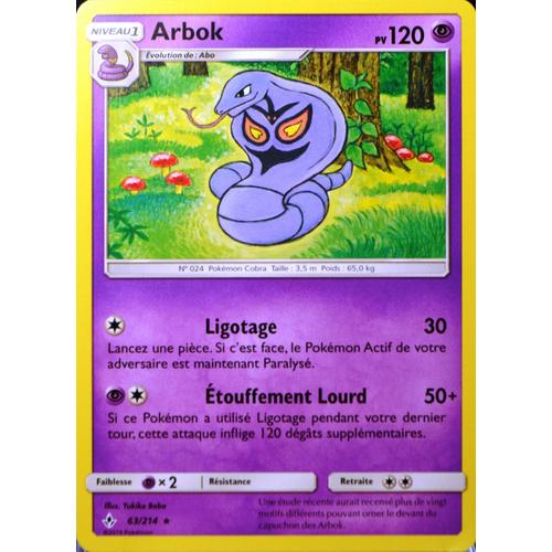 Carte Pokémon 63/214 Arbok Sl10 - Soleil Et Lune - Alliance Infaillible Neuf Fr