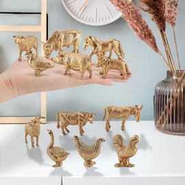 Ensemble De 12 Figurines D'animaux De Volaille, Modèle De Simulation, Statue De Poulet Doré, De Canard, De Bétail, Jouets Éducatifs Pour Enfants