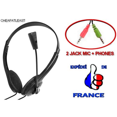 Casque avec micro & double prise jack (2*3.5 mm ) Gamer PC xbox Gaming console VOIP Skype Standard