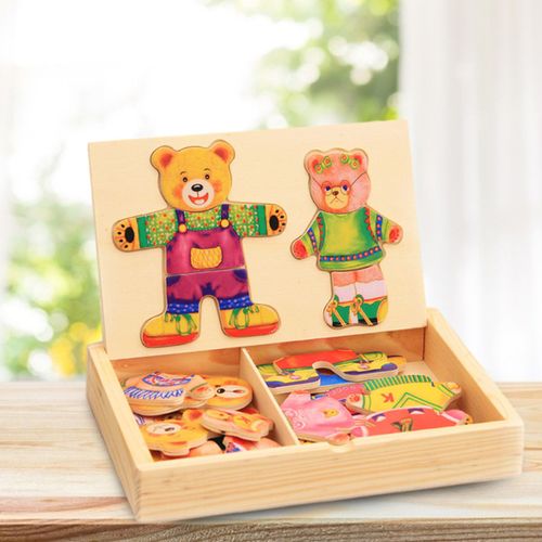 Jouet En Bois De Dessin Animé, Bricolage Ours Changement De Vêtements, Puzzle Éducatif Montessori Changement De Robe, Jouets Pour Enfants