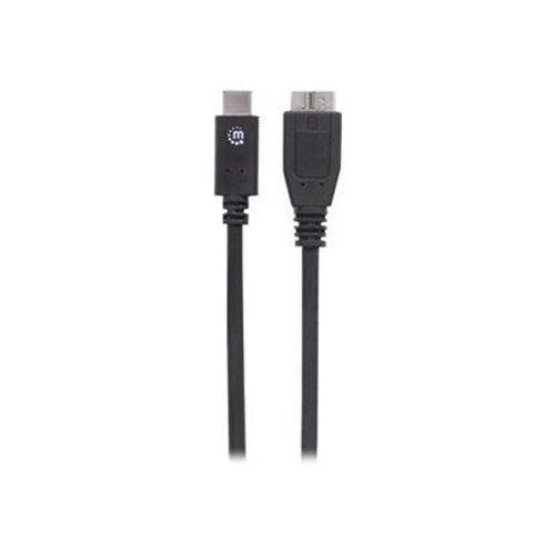 Manhattan USB-C to Micro-USB Cable, 1m, Male to Male, Black, 10 Gbps (USB 3.2 Gen2 aka USB 3.1), 3A (fast charging), SuperSpeed+ USB, Lifetime Warranty, Polybag - Câble USB - 24 pin USB-C (M)...