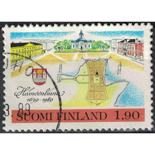 Finlande 1989 Oblitéré Used Ville De Hämeenlinna Place Du Marché Plan Urbanistique Armoiries Blason Su