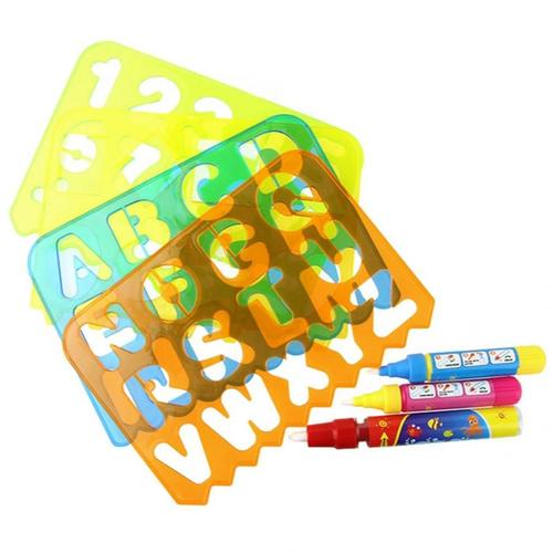 Tableau De Peinture Magique En Plastique, 4 Pièces, Figure Géométrique, Alphabet Creux, Modèle Pour Enfants Avec 3 Stylos Pour Enfants