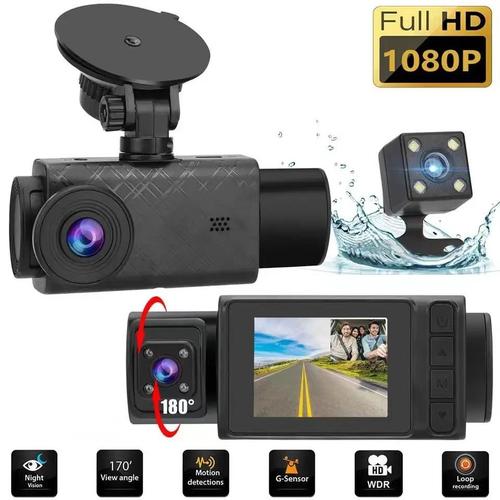 Dash Camera, 3 Channel Dash Cam GPS Car Recorder Front Indoor 1080P Rear 480P Loop Recording Night Vision Parking Mode