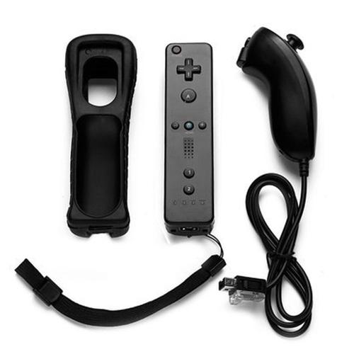 Wireless Remote Controller + Nunchuck With Silicone Case Accessories For Nintendo Wii Game Console Color:Black